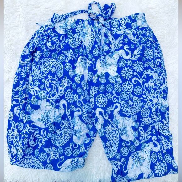 Sale 🎉Blue Harem jogger Button And tie waist Elephant Pants - Picture 1 of 12